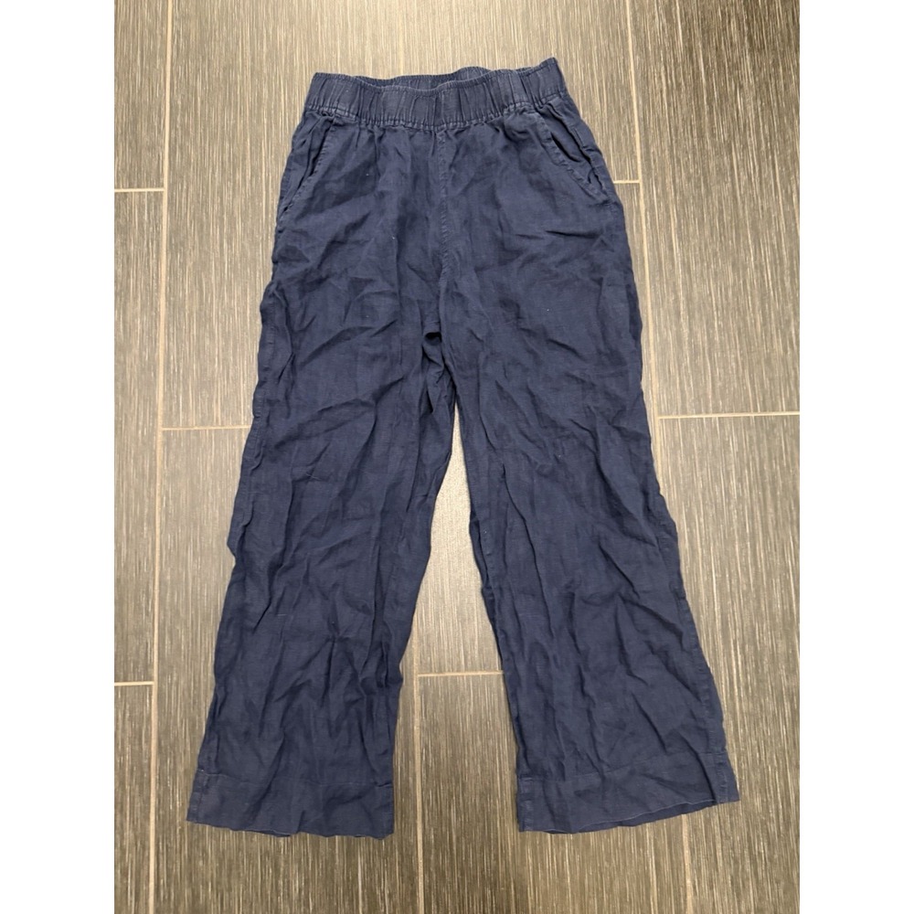 Tahari 100% Linen Pull On Pants Sz S Navy Nautical Lagenlook Neutral Beach